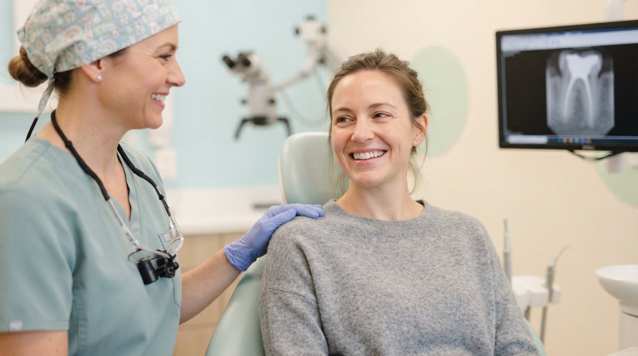 paciente sorrindo após tratamento endodôntico